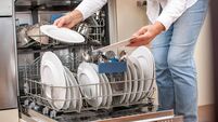 Adult Woman Unloading Dishwasher In The Kitchen