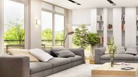 Luxurious living room with modern kitchen