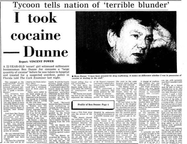 After his arrest and release in the US, Ben Dunne gave a tell-all interview that was full of humility and regret. Irish Examiner Archive/INA After his arrest and release in the US, Ben Dunne gave a tell-all interview that was full of humility and regret. Irish Examiner Archive/INA