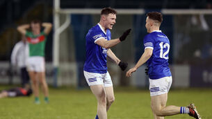 <p>SEEKING LANDMARK WIN: Naomh Conaill's Ultan Doherty celebrates their win with Eunan Doherty. Pic: ©INPHO/John McVitty</p>