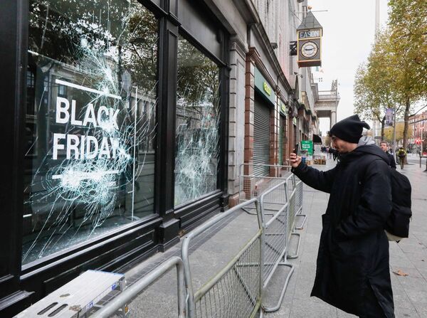 Damage to Asics on O'Connell St as the clean-up operation got under way in Dublin on Thursday. Picture: RollingNews.ie Damage to Asics on O'Connell St as the clean-up operation got under way in Dublin on Thursday. Picture: RollingNews.ie