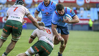 Marco van Staden is tackled by Sean Jansen 25/11/2023