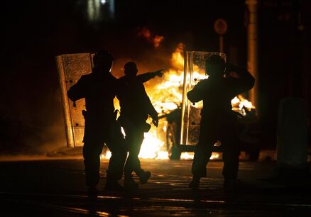 A garda car set on fire during the riots in Dublin's north inner city on Friday. Picture: Colin Keegan/Collins A garda car set on fire during the riots in Dublin's north inner city on Friday. Picture: Colin Keegan/Collins