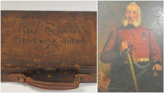 Daniel O'Connell's gun case and general's portrait in the frame 