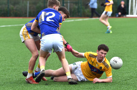 Tralee CBS players Jake Foley and Liam Óg O Connor getting in a tackle on Paul Kelly, Hamilton High School, Bandon. Pic: Dan Linehan Tralee CBS players Jake Foley and Liam Óg O Connor getting in a tackle on Paul Kelly, Hamilton High School, Bandon. Pic: Dan Linehan