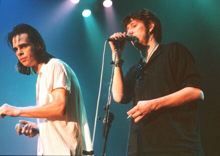 Nick Cave And The Bad Seeds performing on stage with Shane MacGowan in London in 1992. Picture: Ian Dickson/Redferns Nick Cave And The Bad Seeds performing on stage with Shane MacGowan in London in 1992. Picture: Ian Dickson/Redferns