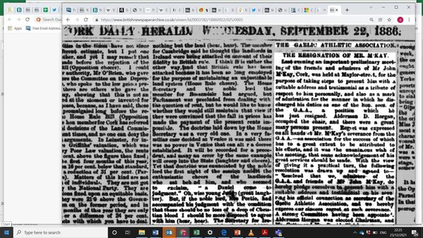 Reporting the tributes to John McKay in the Cork Daily Herald in 1886 Reporting the tributes to John McKay in the Cork Daily Herald in 1886