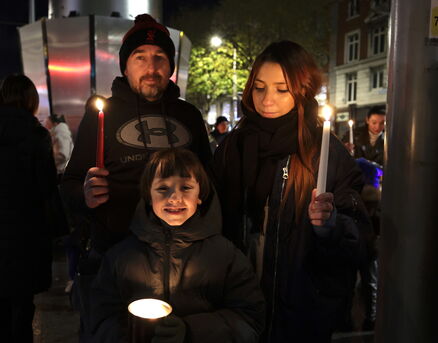Anthony Herbert, Lisa Murry, and Zayb Murry of Gaelscoil Choláiste Mhuire at the candlelit vigil. Picture: Conor Ó Mearáin/Collins Photo Agency Anthony Herbert, Lisa Murry, and Zayb Murry of Gaelscoil Choláiste Mhuire at the candlelit vigil. Picture: Conor Ó Mearáin/Collins Photo Agency